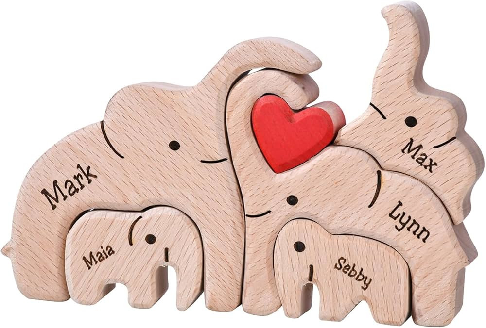Personalized Wooden Puzzle with 2-8 Family Name,Wooden Elephant Puzzle,Customizable Wooden Puzzle... | Amazon (US)