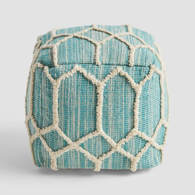 Bluesage Moroccan Inspired Ottoman Pouf Aqua/Ivory - Christopher Knight Home | Target