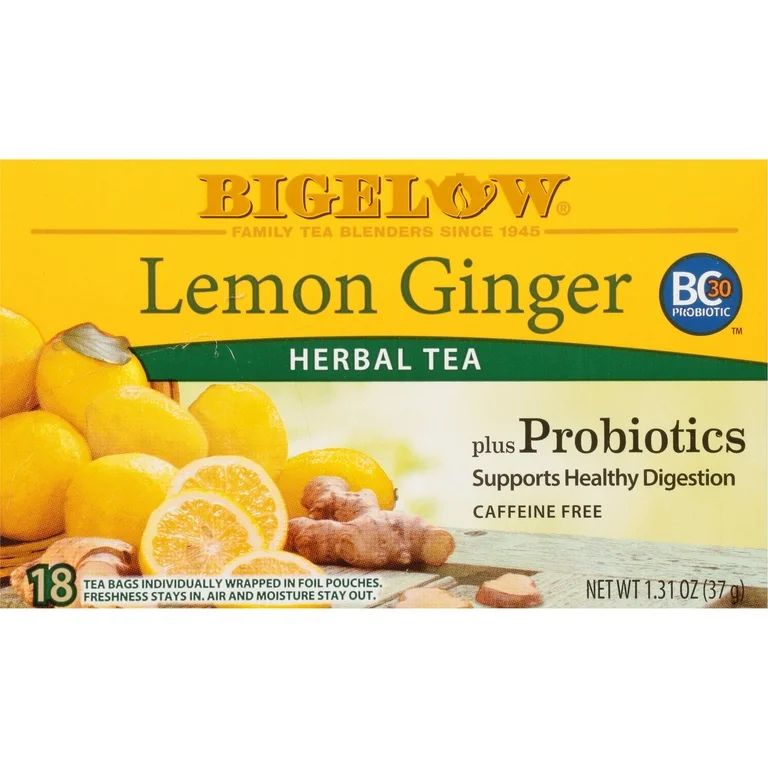 Bigelow Lemon Ginger Plus Probiotics, Caffeine-Free, Herbal Tea, 18 Tea Bags | Walmart (US)