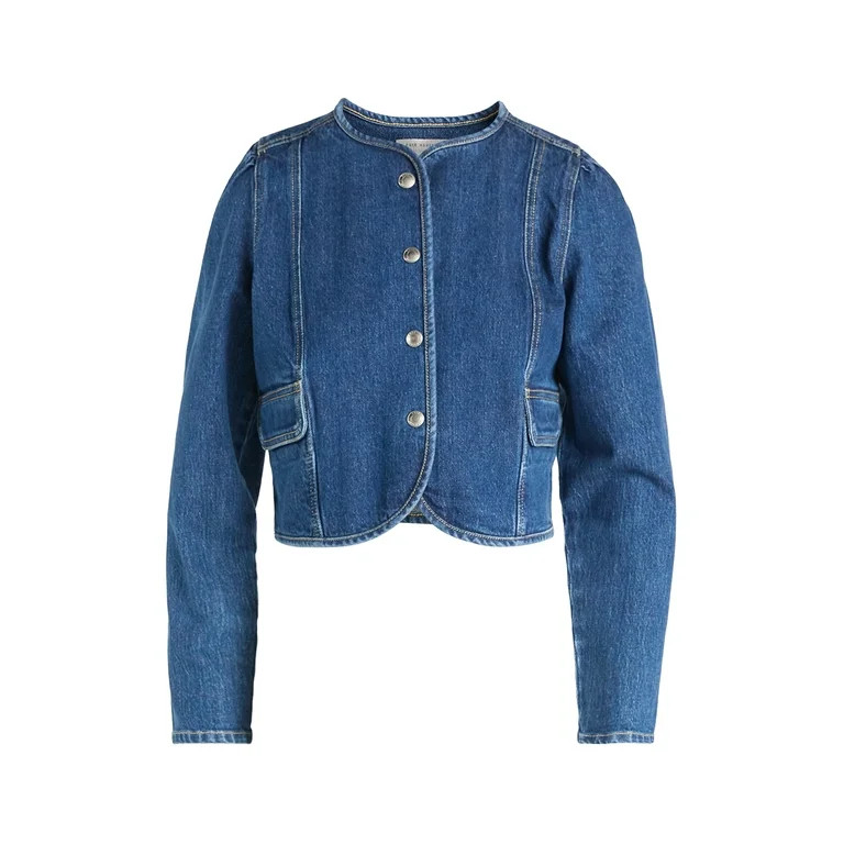 Free Assembly Women's Cropped Denim Jacket with Puff Sleeves, Sizes XS-XXL | Walmart (US)