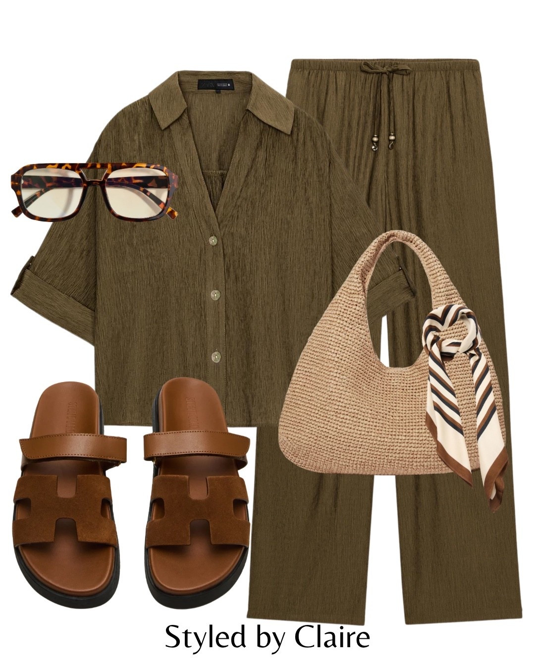 OLIVE & BROWN❤️‍🔥
Tags: Zara flowing straight leg trousers set shirt olive green short sleeve lightweight spring co-ord set Steve Madden suede sandals Hermes dupes raffia bag silk scarf sunglasses H&M fashion city break capsule wardrobe elevated basics inspo ideas cool girl holiday Dubai Barcelona trends khakitrends

#LTKspring #LTKootd #LTKspringtrends