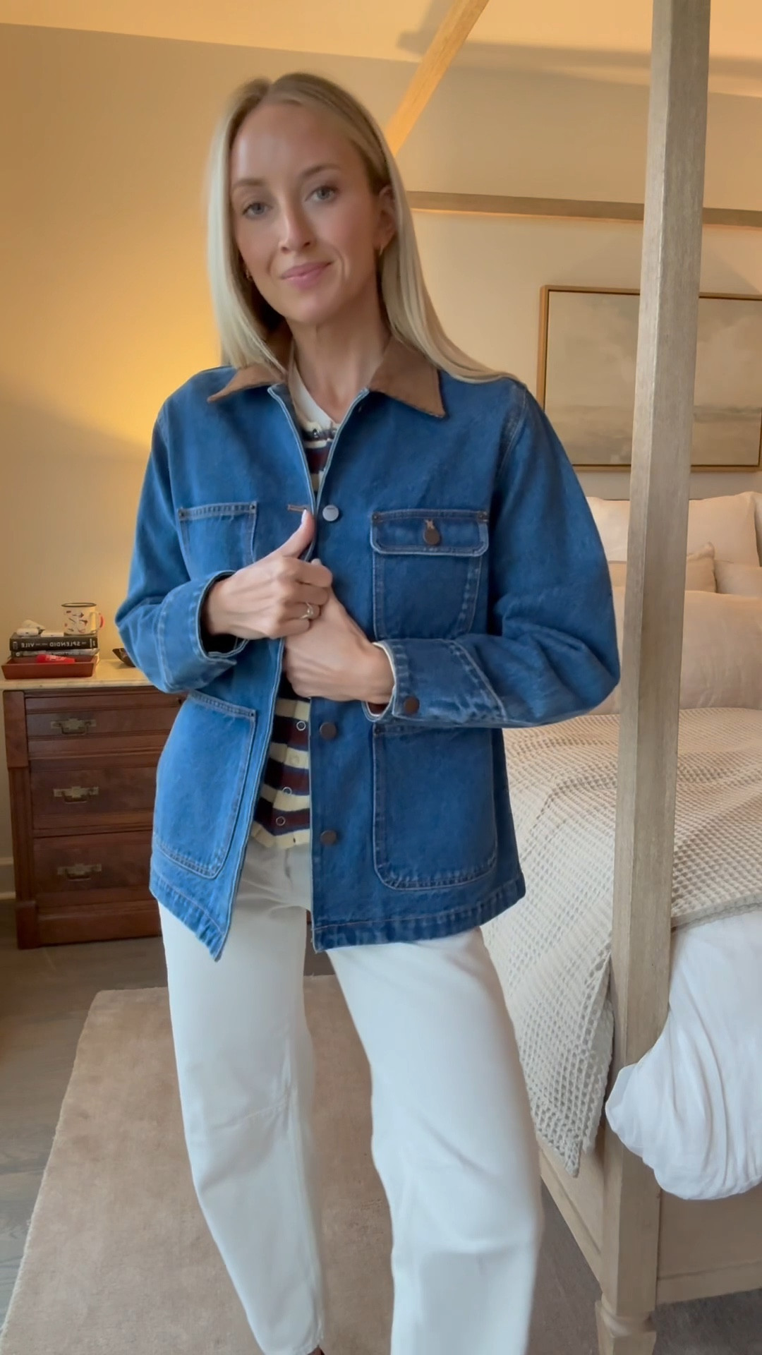 Denim jacket: - XS
Terry Knit cardigan - small
Darted barrel cream denim - 23 (size down!)
Brown ballet flats: went up a half size 

Spring outfits 2026 /  mom style / spring layers / work outfit 

#LTKootd #LTKgrwm