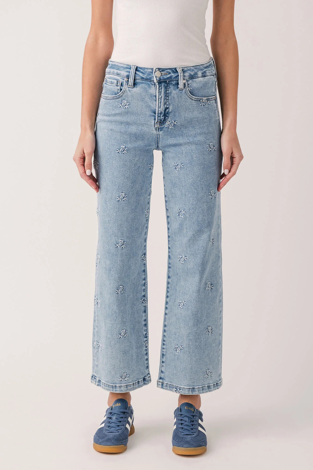 Risen Daisy High Rise Embroidered Crop Wide Leg Jeans | Social Threads