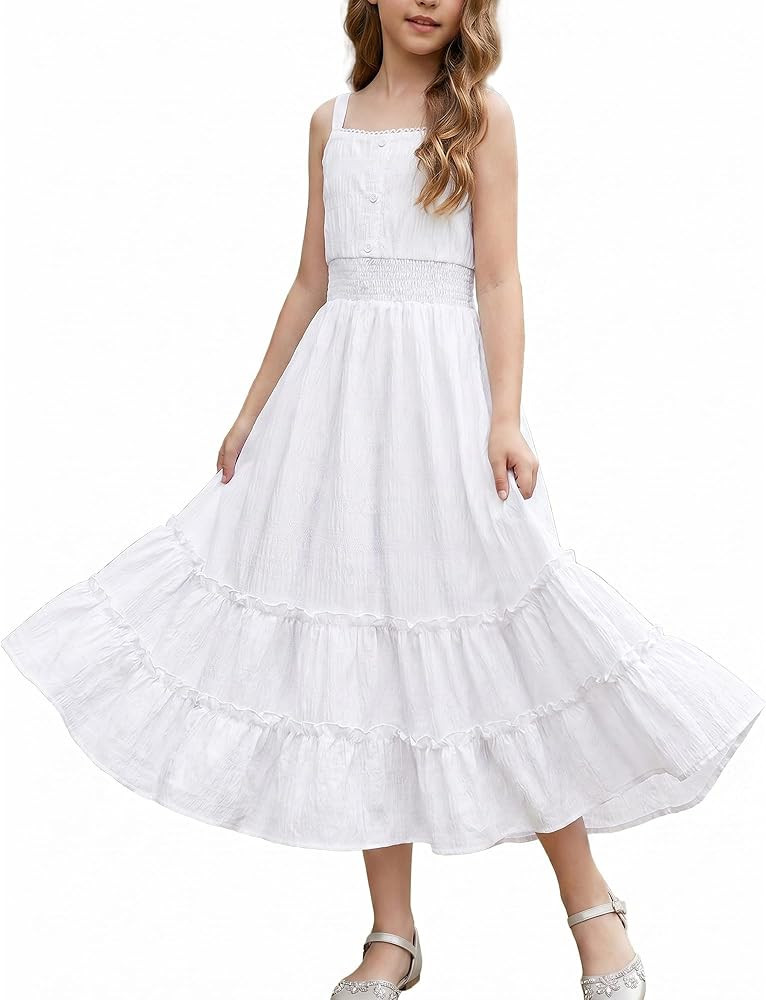 GRACE KARIN Girls Summer Floral Dress Kids Long Spring Easter Dresses Teens Button Front Straps F... | Amazon (US)