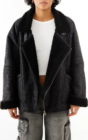 Ella Faux Shearling Lined Faux Leather Aviator Jacket | Nordstrom