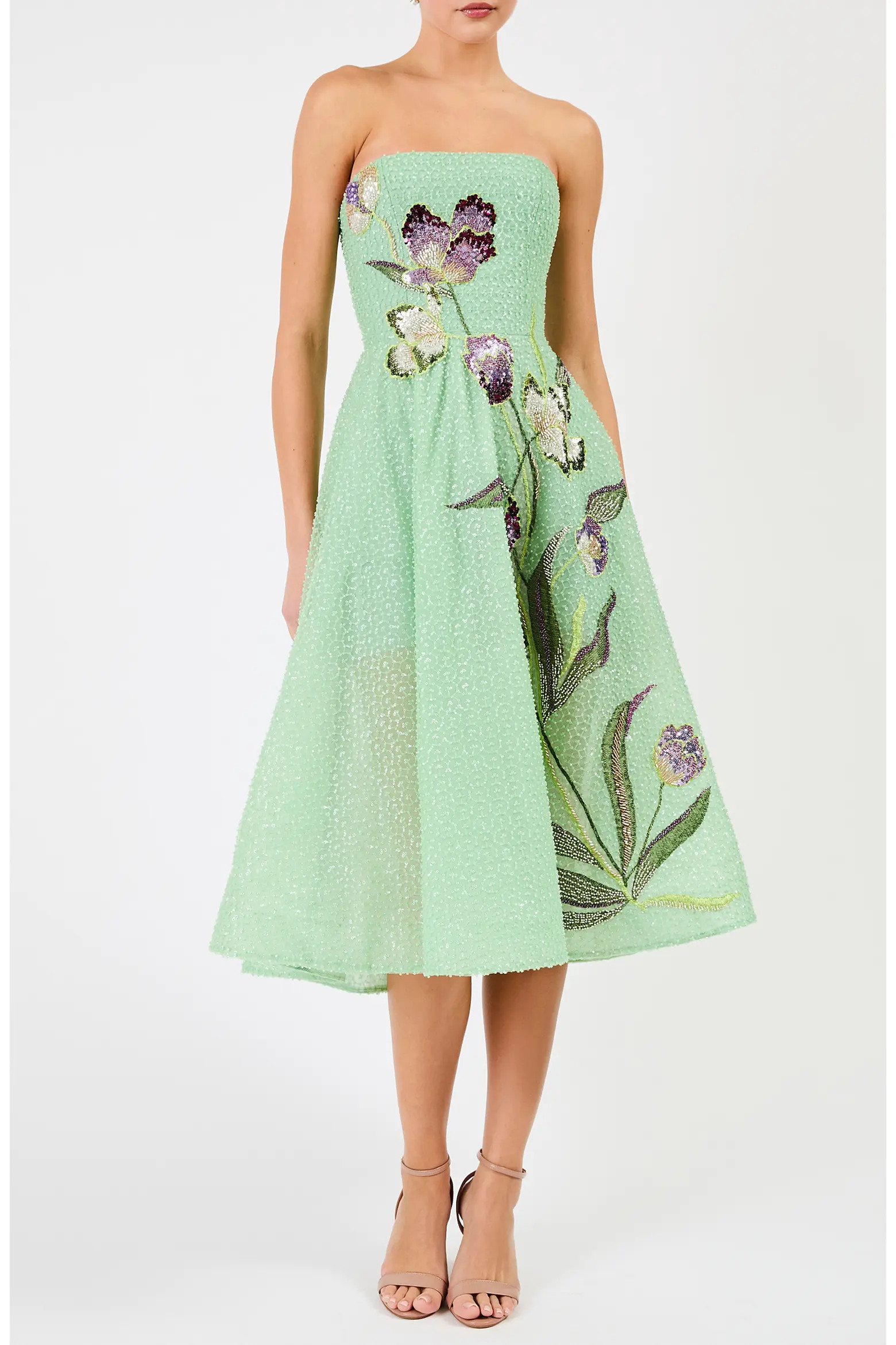 Lyla Beaded Strapless Fit & Flare Midi Dress (Women) | Nordstrom | Nordstrom