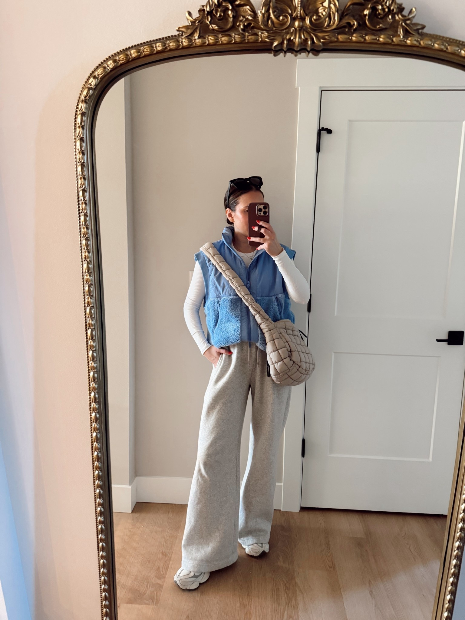 OOTD💕 the cutest on sale for just $32 right now! Comes in 3 colors! Wearing a size small, a xs long sleeve and small pants 

Outfit inspo | winter style | Target finds | fleece vest | sweatpants | quilted bag | athleisure | mom on the go 

#LTKootd #LTKmomlife