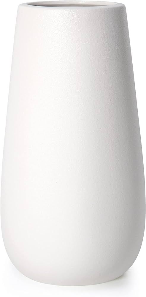 D'vine Dev 10 Inch Modern White Ceramic Vase, Oval-Shaped, Grainy Texture Flower Vase with Design... | Amazon (US)