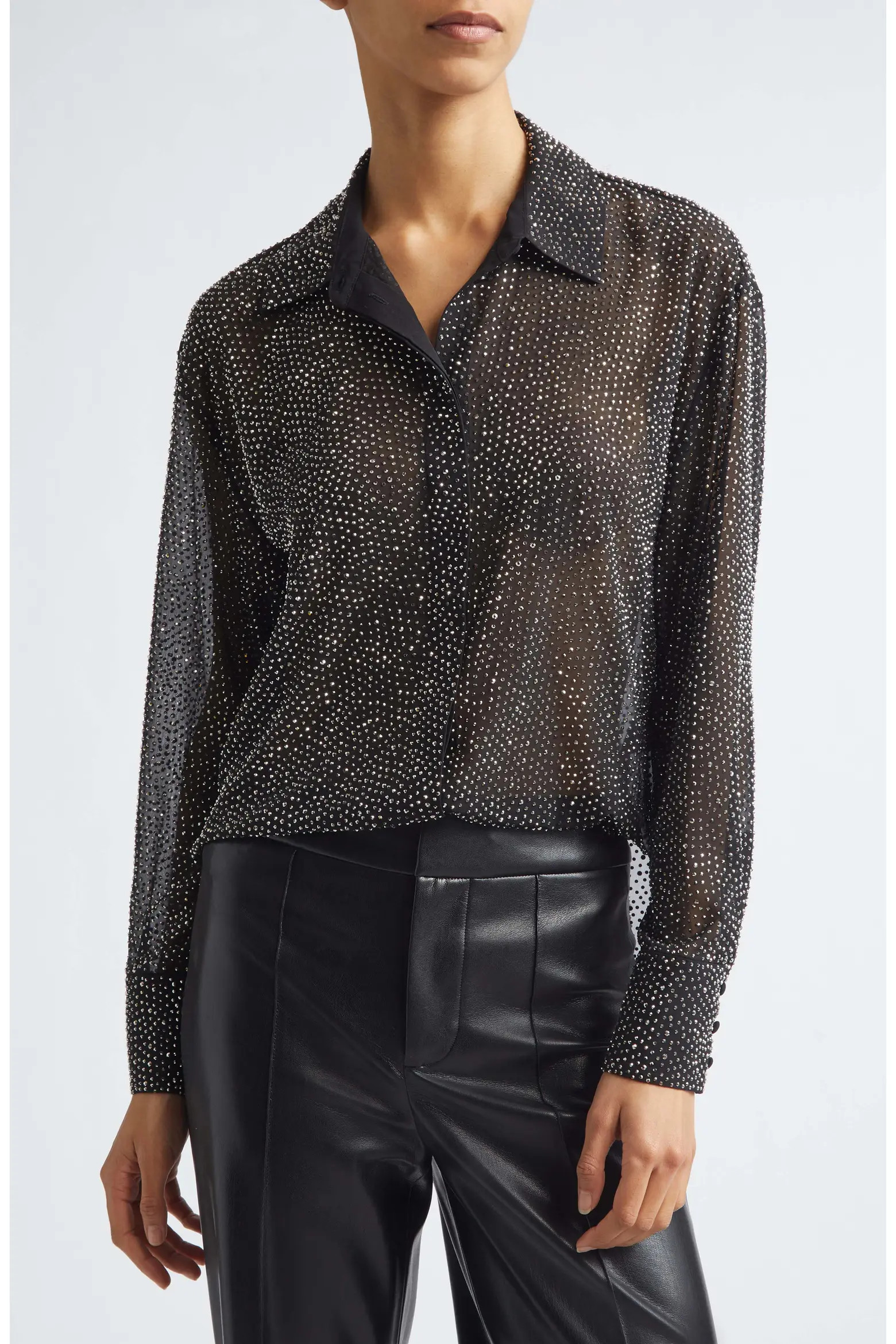 Dimitra Crystal Embellished Oversize Sheer Shirt (Women) | Nordstrom | Nordstrom