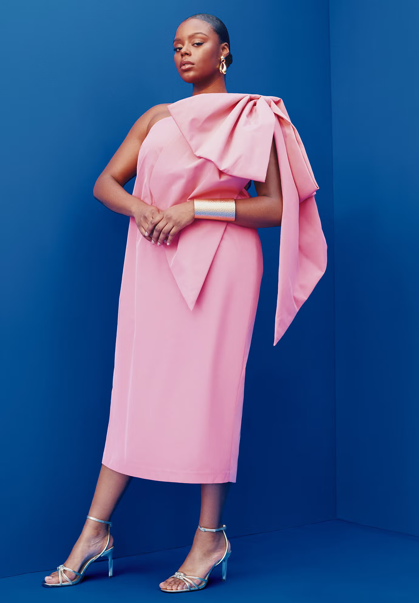 One Shoulder Bow Column Dress | Eloquii