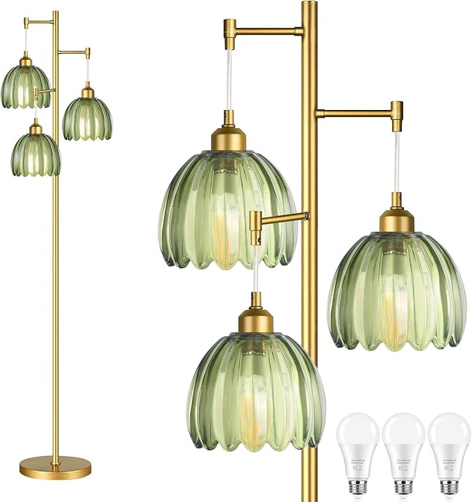 Gold Floor Lamp for Living Room,Bedroom,Mid Century Modern Standing Lamp Brass Tree 3 Light Tall ... | Amazon (US)