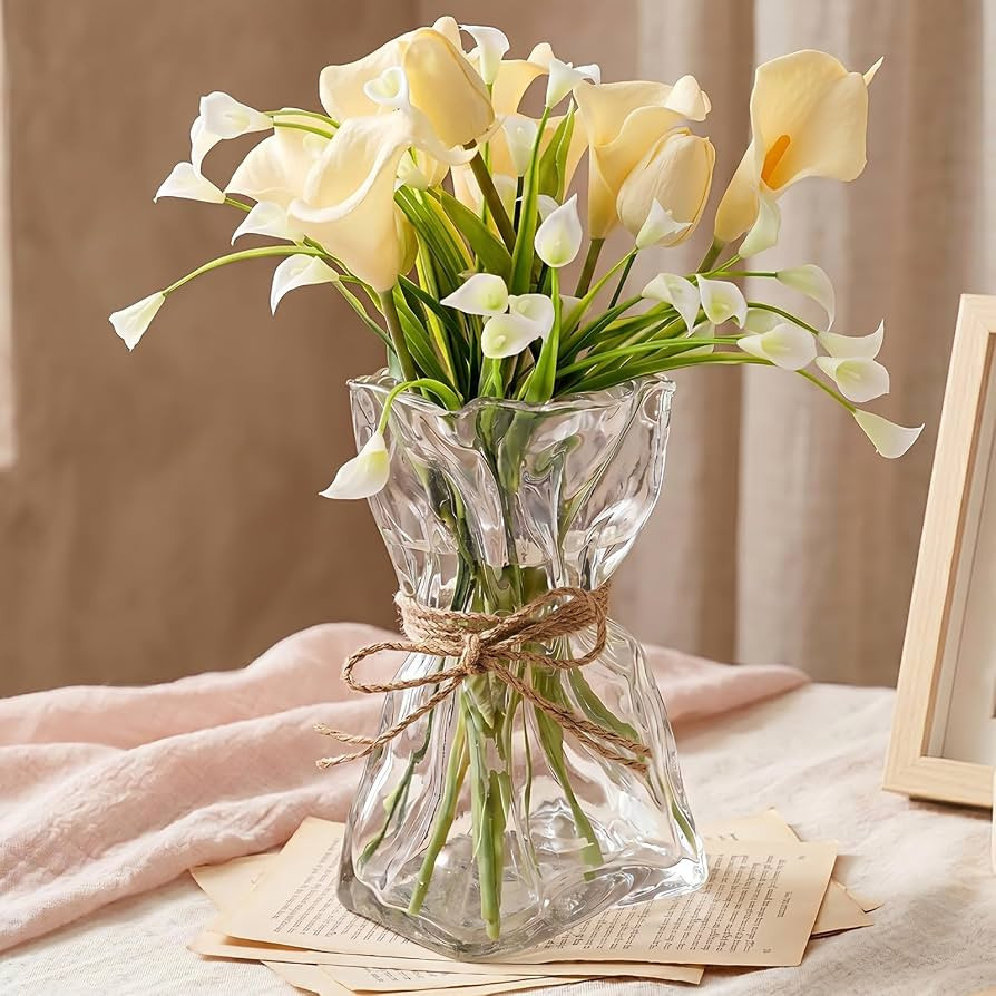 Covzoe Glass Vase, 8.7 Inch Tall Irregular Shaped Flower Vase with Hemp Rope, Clear Art Decorativ... | Amazon (US)