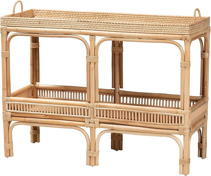 Bali & pari Lombok Modern Bohemian Natural Rattan 2-Tier Console Table | Amazon (US)