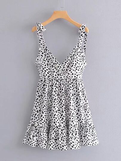 Dalmatian Print Ruffle Hem Cami Dress | SHEIN