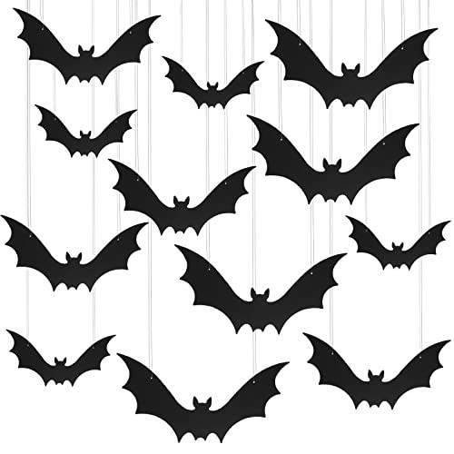 HiPatio Halloween Plastic Bats, 12PCS Black Hanging Bats Lifelike Spooky Bats for Outdoor Graden Yard Halloween Decorations Indoor Kids Party Wall Window Decals Home Decor | Amazon (US)