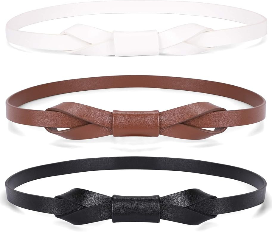 JASGOOD Women PU Leather Skinny Belt for Dress Adjustable Thin Waist Belt for Lady | Amazon (US)