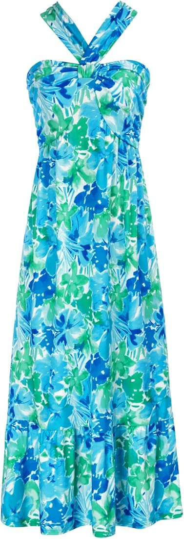 GRACE KARIN 2023 Women's Criss Cross Halter Neck Sleeveless Summer Floral Print Flowy A Line Maxi... | Amazon (US)