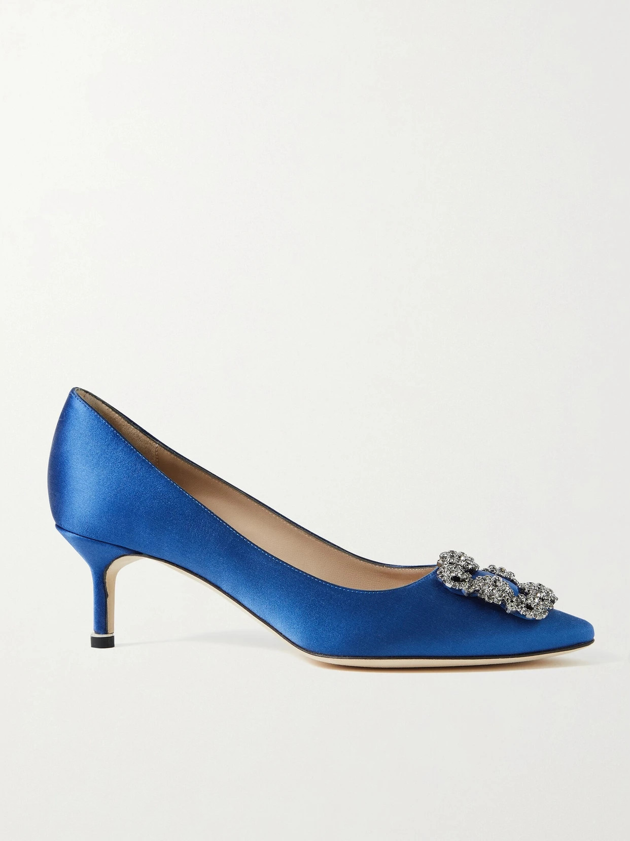 Manolo Blahnik - Hangisi 50 Embellished Satin Pumps - Blue | NET-A-PORTER (US)