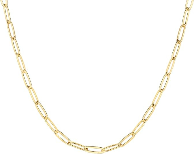 PAVOI 14K Gold Plated Curb Paperclip Box Sphere Bead Snake Herringbone and Figaro Chain Adjustabl... | Amazon (US)