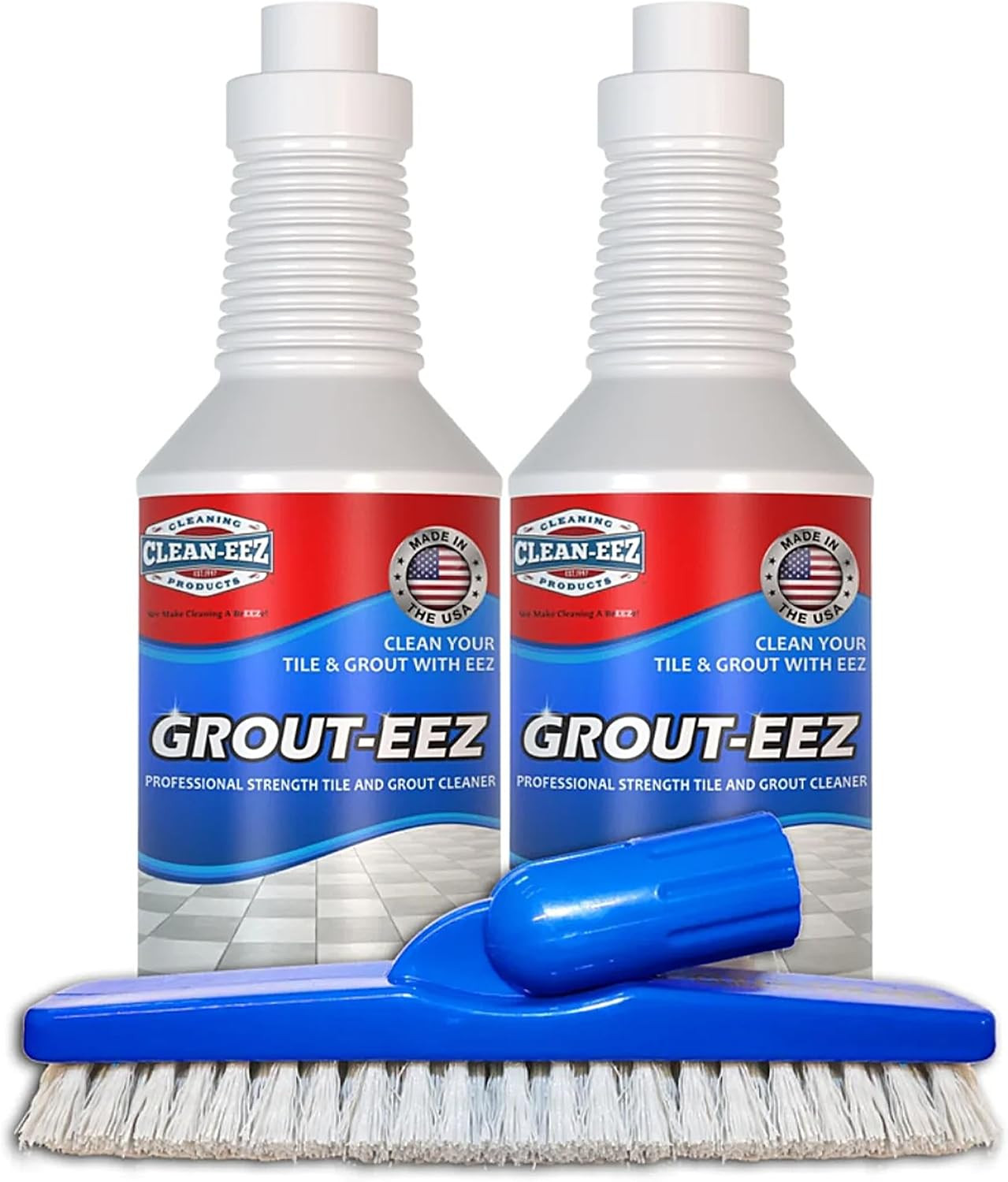 Clean-eez Grout Cleaner 2 Pack with Free Stand-Up Brush - Stain Remover Heavy-Duty Scrubber - Bathroom Shower Ceramic Porcelain - Easy Control Flip Top Cap - 32 oz. | Amazon (US)