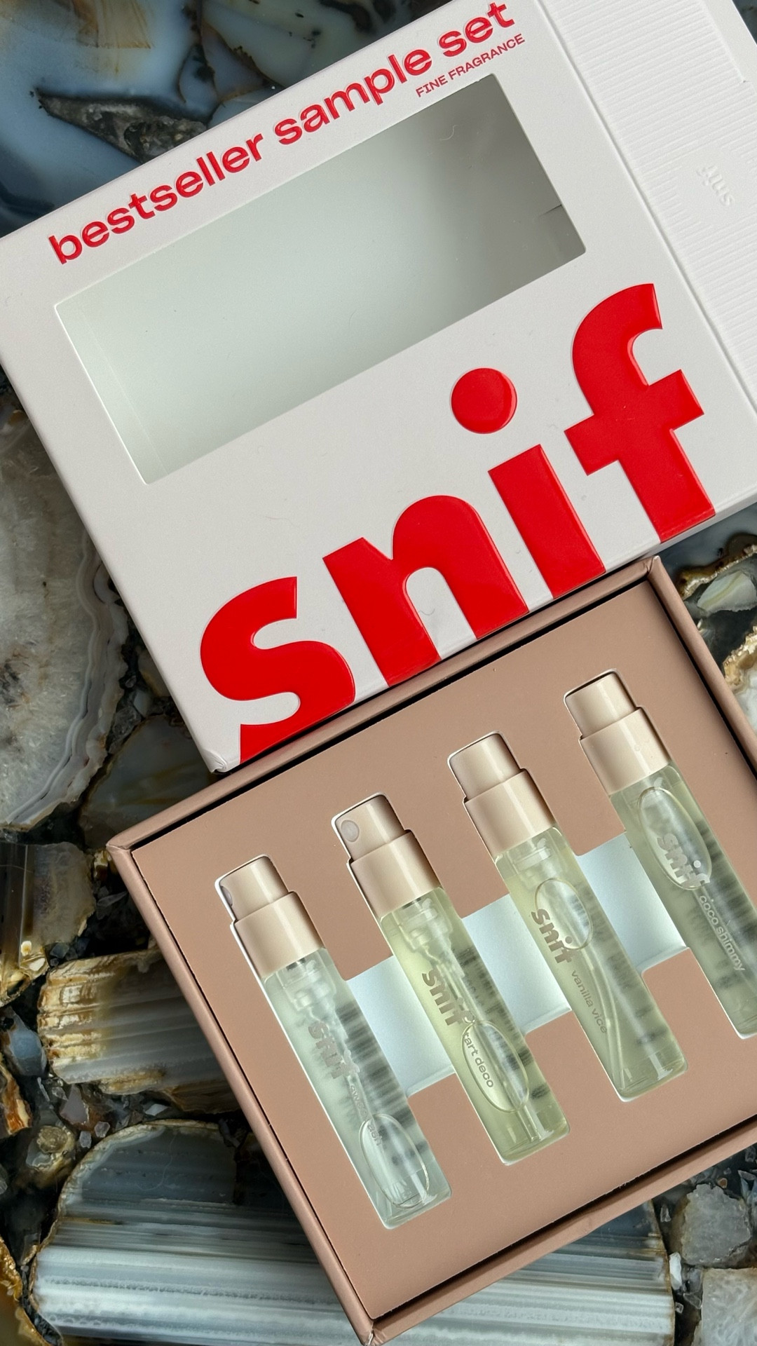 snif bestseller sample set - choose your favorite:

🌿 sweet ash - juniper, fir balsam, tonka, vanilla bean, white moss, cedarwood 

🍒 tart deco - black cherry, rose, jasmine, birchwood, vetiver, vanilla

🍦 vanilla vibes - ice cream, vanilla, jasmine sambac, amberwood, musk, orcanox 

🥥 coco shimmy - coconut, pineapple, sunscreen, surf wax, sandalwood, tonka bean

vegan and cruelty free

from @snif.co ✨ 

#fragrance #snif #cherry #vanilla #sandalwood #bestseller #holidaygift #stockingstuffers #cleanbeauty

#LTKGiftGuide #LTKBeauty #LTKCyberWeek