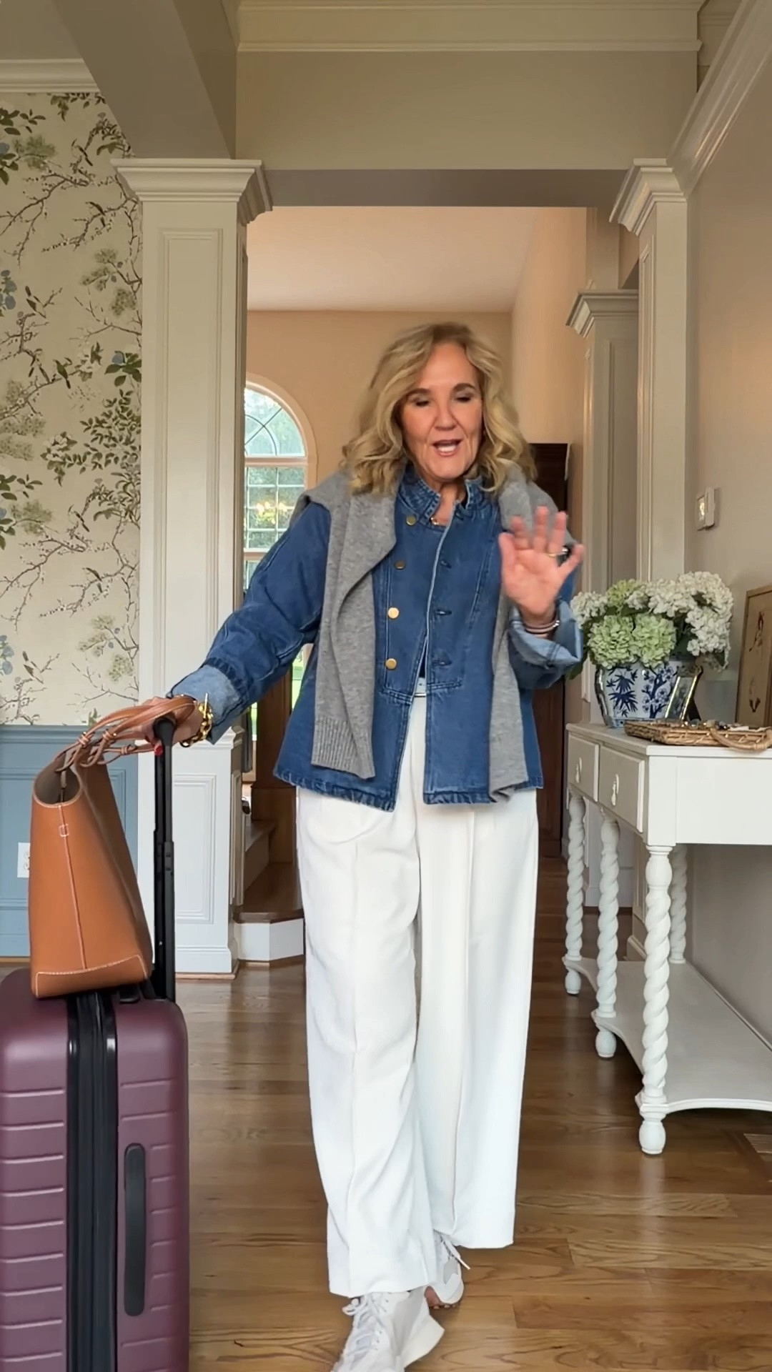 Spanx carryon line  is wrinkle free too and pull on trousers 
A denim jacket is a great jacket to bring especially if it’s not too cool where you’re going and it’ll go with r Efy thing in your capsule. 
Other travel outfits 
 Ruti brown pants size 10 petite 
Loft track pants medium 
Aritzia lodge pant med reg and have them hemmed 
Athleta endless pant 8 petite Loft track
Spanx carryon no wrinkle pullon trouser med petite but that does make them fairly short. Might get reg length 
This suitcase is the real deal. Worth the spurge!

#LTKOver40 #LTKPetite #LTKTravel

#LTKMidsize