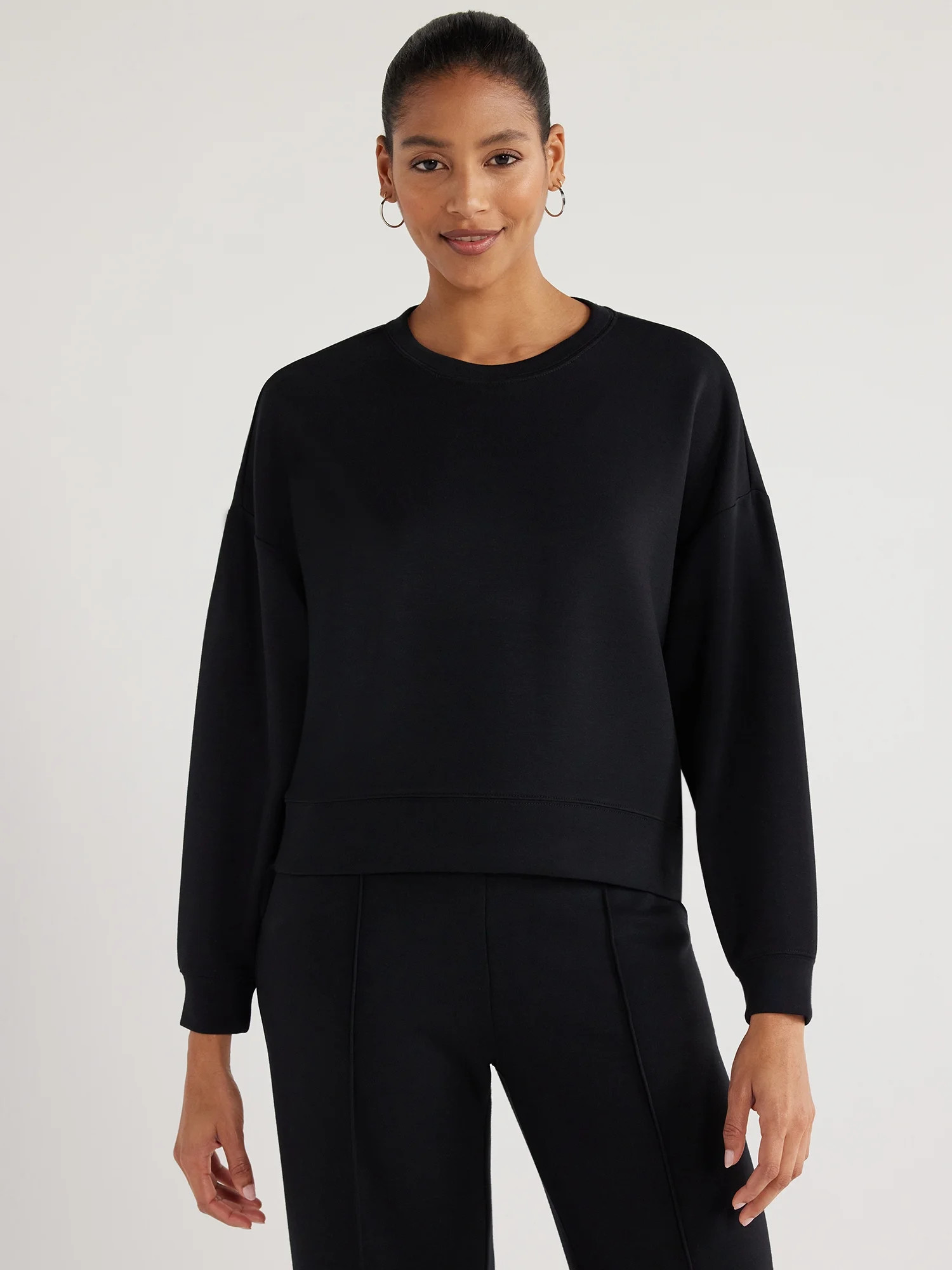 Scoop Women's Ultimate ScubaKnit Cropped Sweatshirt with Drop Sleeves, Size XS-XXL | Walmart (US)