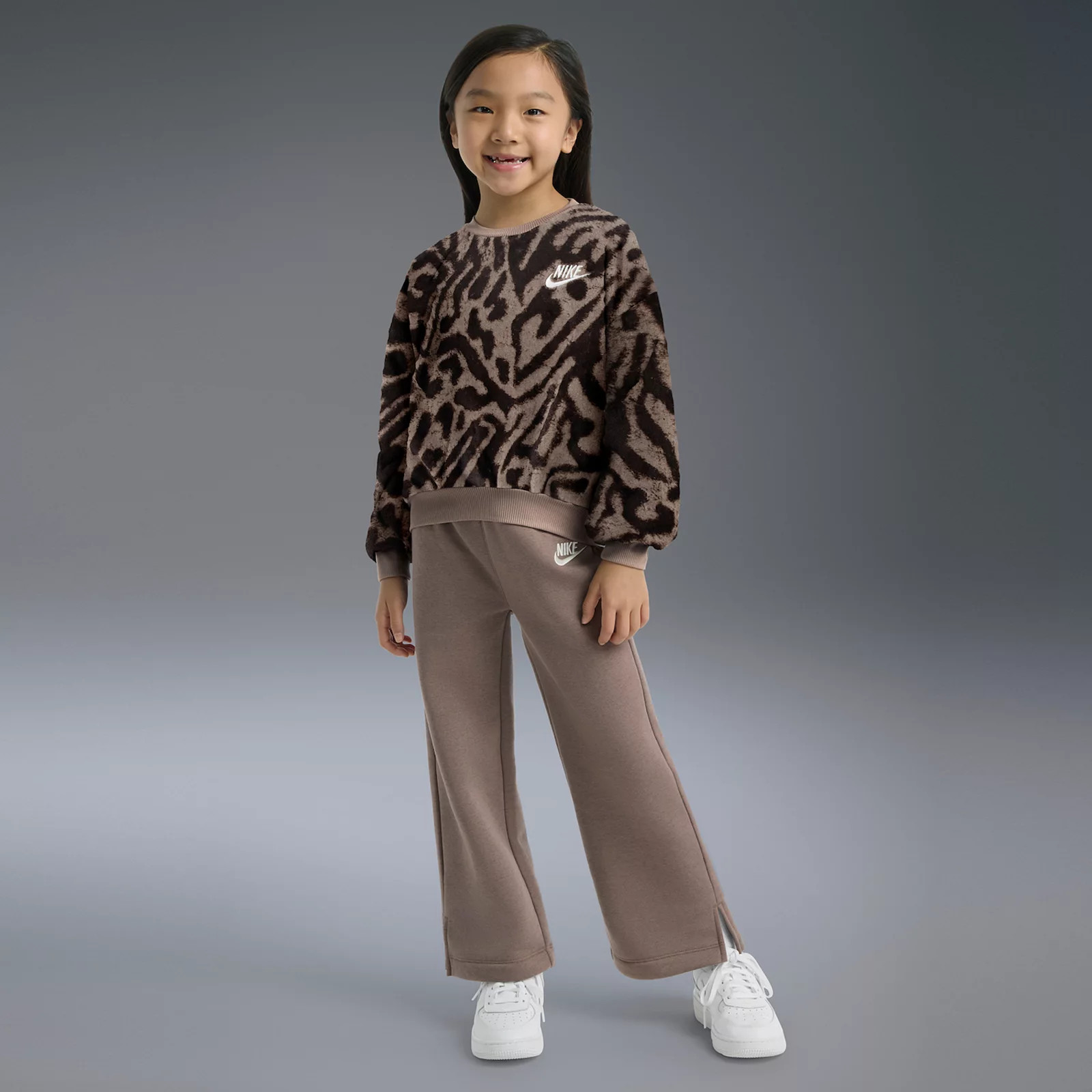 Girls 4-6x Nike Wild Warmth 2-pc. Crewneck Sweatshirt & Wide Leg Pants Set, Girl's, Brown | Kohl's