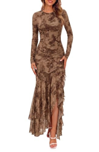 BTFBM Fall Dresses for Women 2026 Long Sleeve Cocktail Dress Floral Purple | Amazon (US)