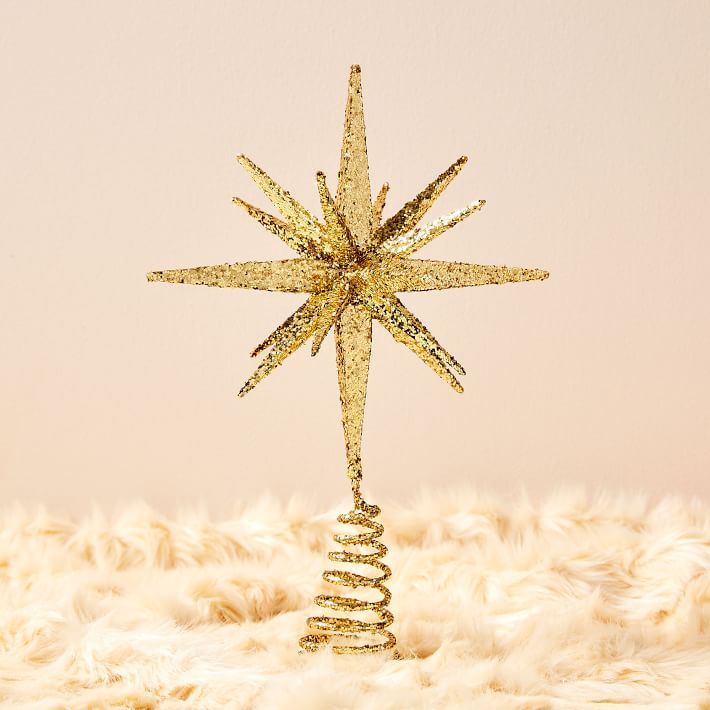 Kraft &amp; Glitter Gem Starburst Tree Topper - Gold | West Elm (US)