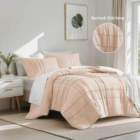 Regency Heights Cal King Comforter Set, Boho 3-Piece Pintuck Stitching Bedding Set, Soft Washed Pleated Bed Sets with Pillow Sham Blush | Walmart (US)