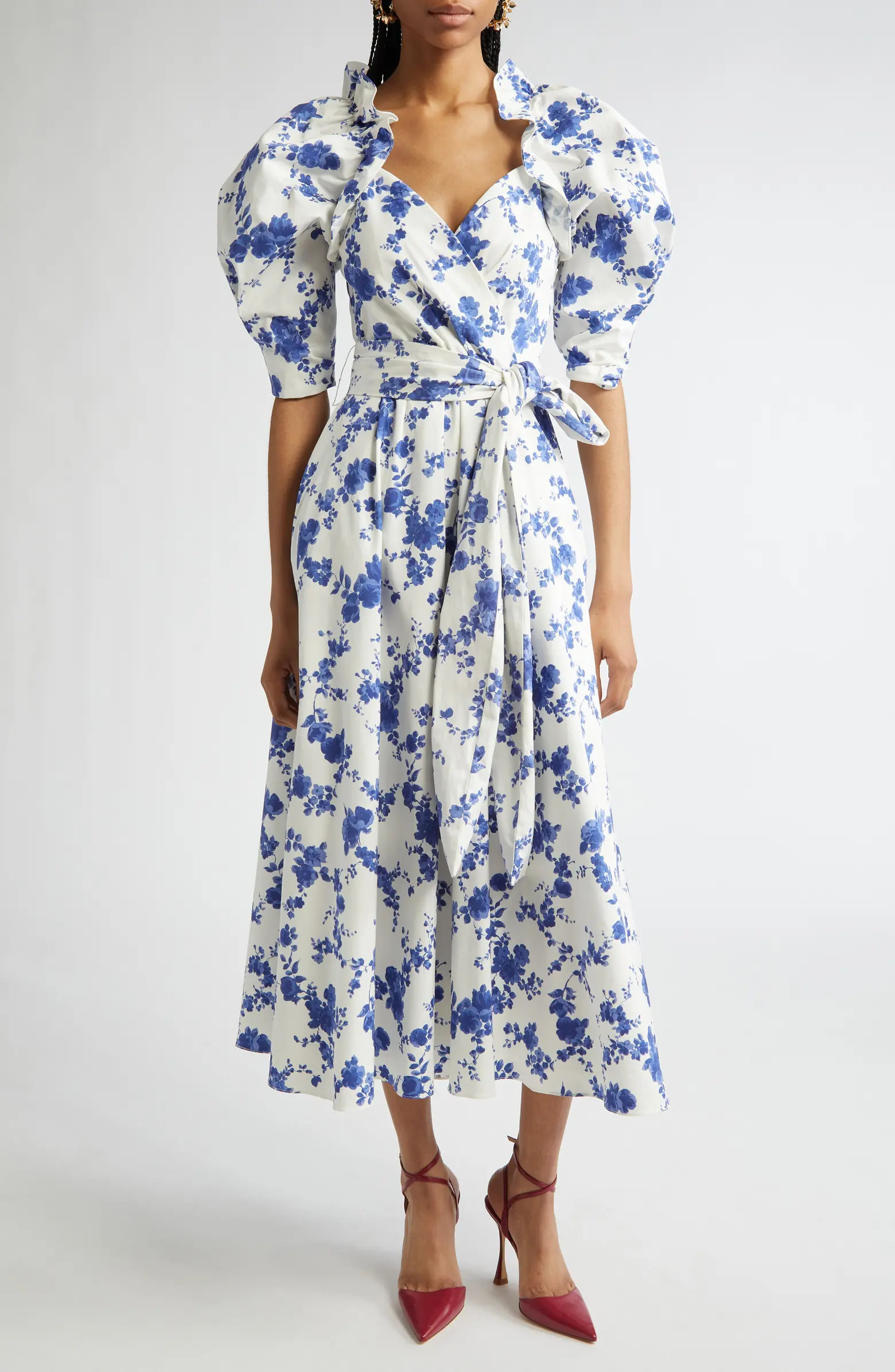 Floral Print Puff Sleeve Faux Wrap Dress | Nordstrom