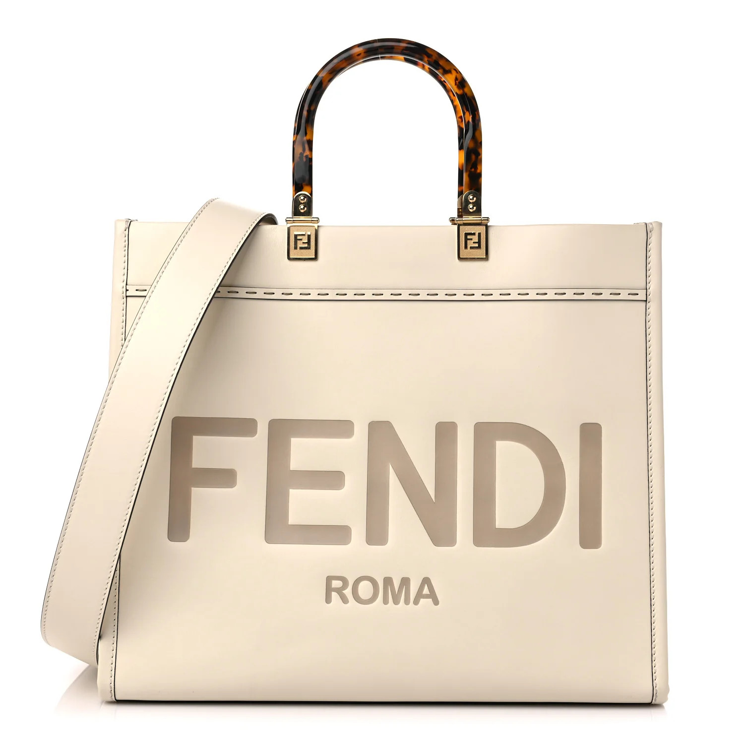 FENDI Vitello King Plexiglass Medium Fendi Sunshine Shopper Tote White Ice | FASHIONPHILE (US)