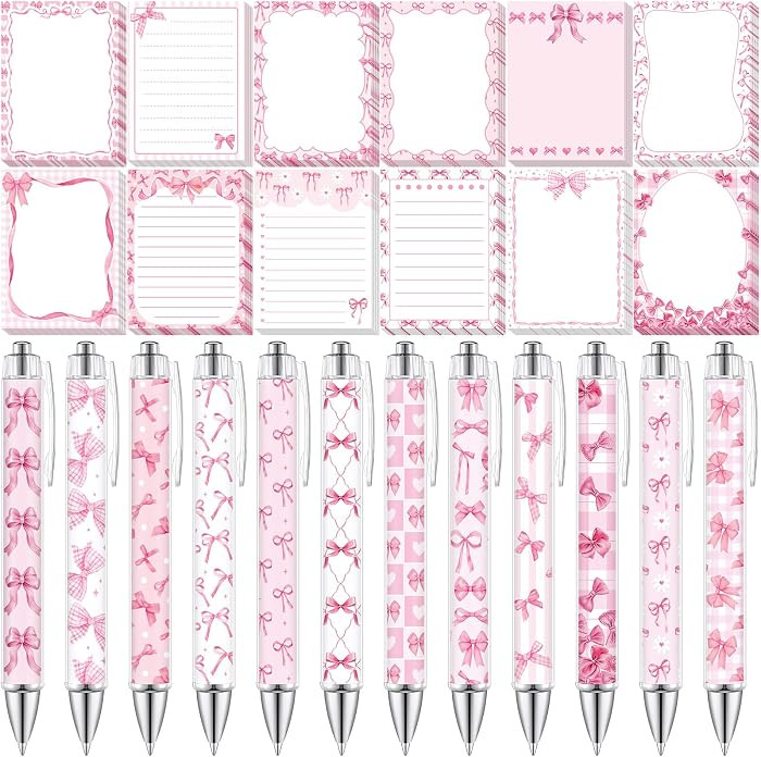 Dispowreath 24 Pcs Pink Bow Sticky Notes with Pens Coquette Gifts | Amazon (US)