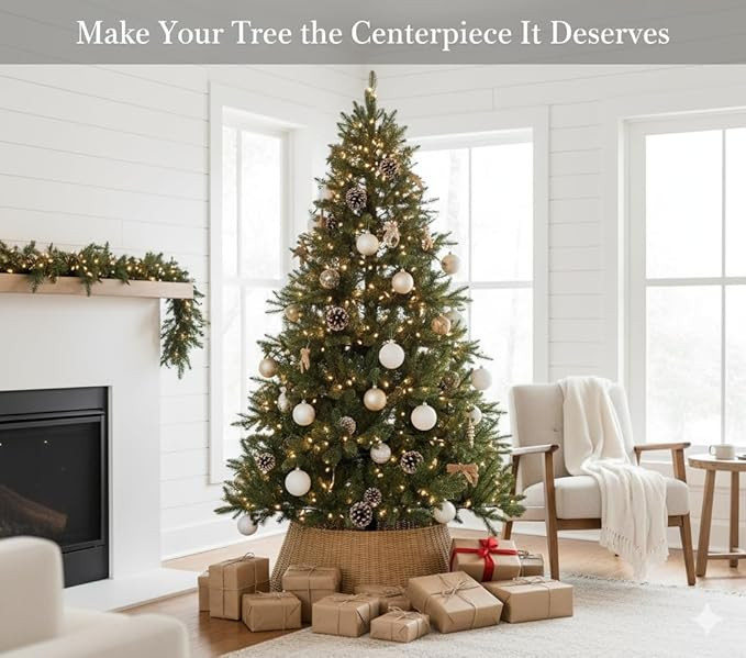 27in Farmhouse Christmas Tree Collar - Tree Basket - Natural Woven - Base Cover for Christmas Tre... | Amazon (US)