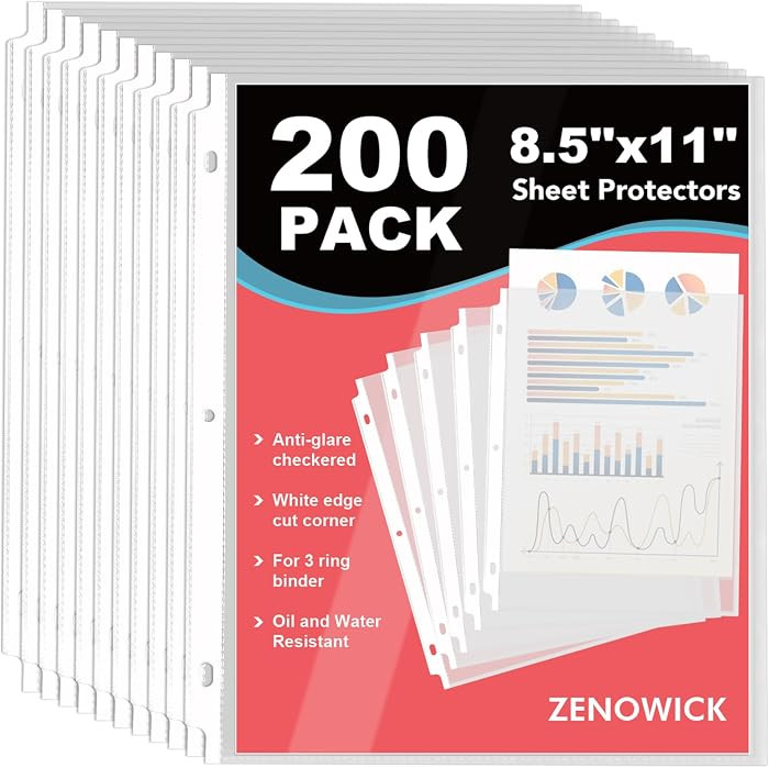 200 Pack Sheet Protectors 8.5 x 11 inch Clear Page Protectors for 3 Ring Binder, Plastic Sleeves ... | Amazon (US)