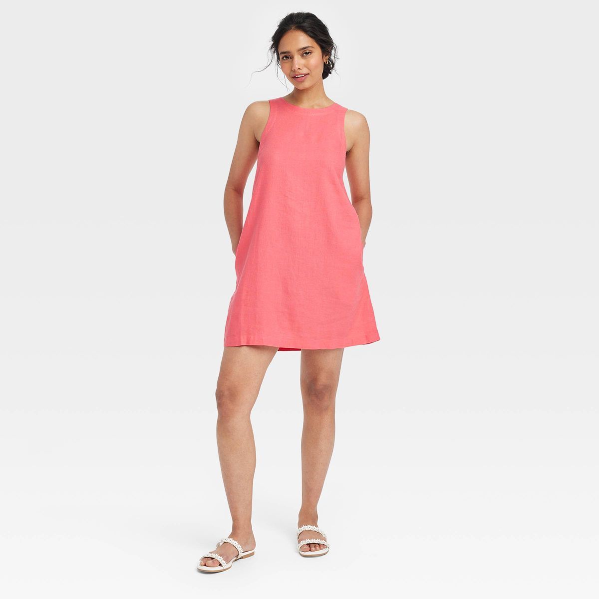 Women's Linen Mini Shift Dress - A New Day™ Pink XS | Target