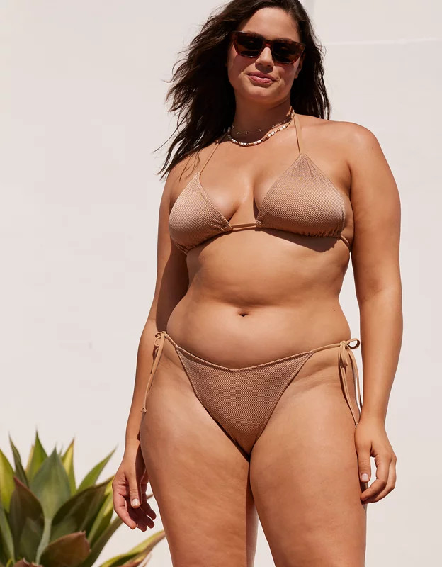 Aerie Shine Pique String Triangle Bikini Top | Aerie
