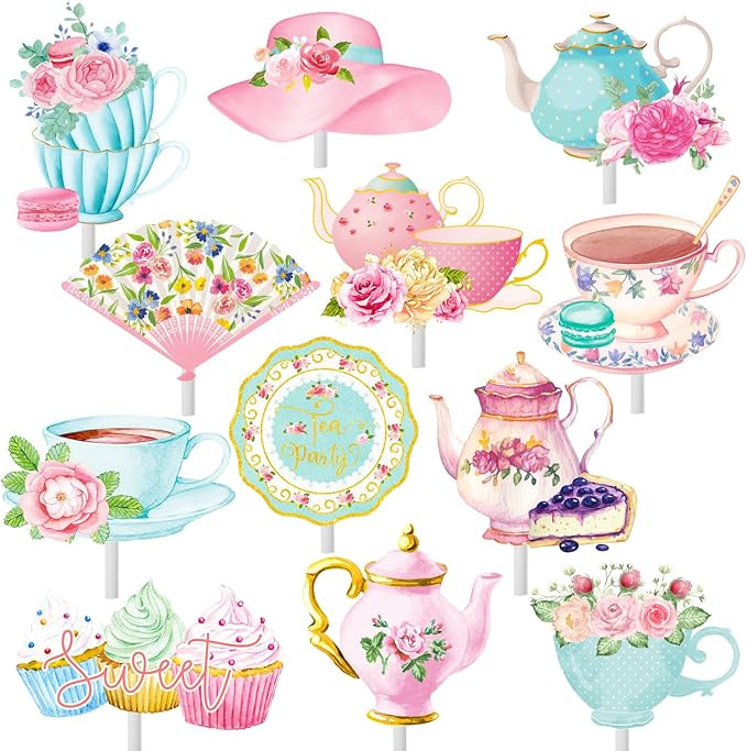36Pcs Tea Party Cupcake Toppers Teapot Cupcake Toppers Floral Tea Themed Birthday Party Cake Pick... | Amazon (US)