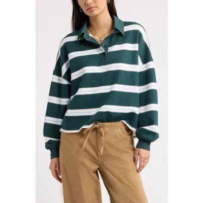 BP. Stripe Cotton Blend Rugby Shirt in White- Navy Ella Rugby Stripe at Nordstrom, Size Large | Nordstrom