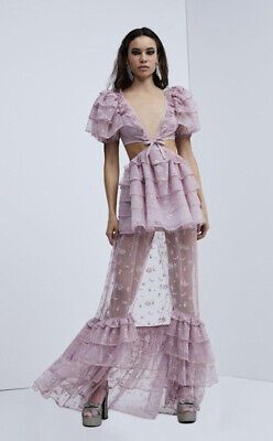 For Love Lemons Imani Embroidered Mesh Shimmer Tiered Ruffles High Low Dress XXS | eBay CA