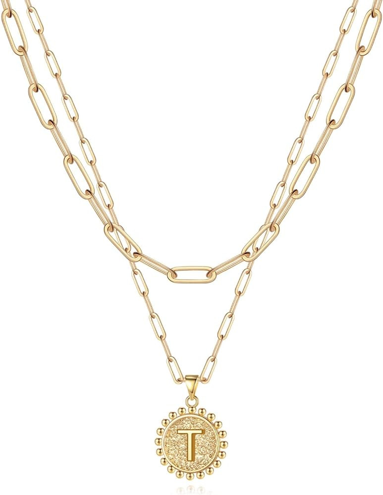 Yoosteel Gold Initial Necklaces for Women Girls, 14K Gold Plated Dainty Layering Paperclip Link Chai | Amazon (US)