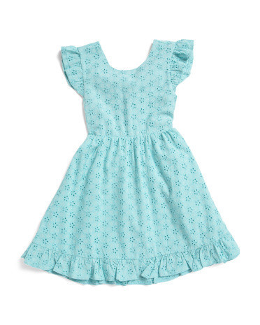Toddler Girls Eyelet Tie Back Dress, Cotton/Viscose | TJ Maxx