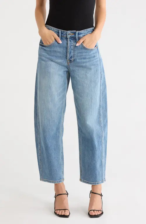 Good American High Waist Ankle Barrel Jeans in Indigo1350 at Nordstrom, Size 14 | Nordstrom