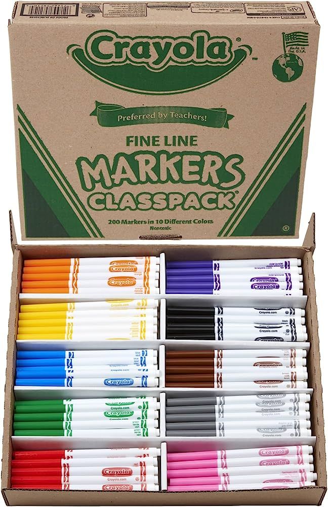 Crayola Fine Line Markers For Kids, Back to School Supplies For Teachers, Bulk Markers For School... | Amazon (US)