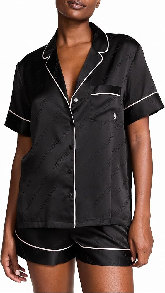 Victoria's Secret Satin Pajama Set, Short Sleeve Button Down Shirt & Shorts, Sleepwear for Women ... | Amazon (US)