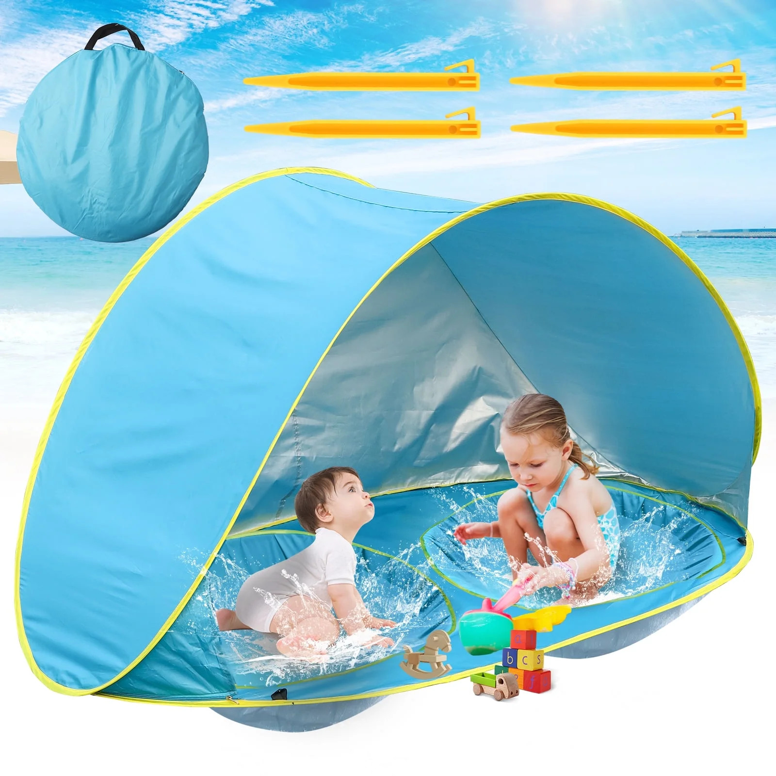 Baby Beach Tent-2 Pools Pop Up UPF 50+ Sunshade with Carry Bag, Portable for Travel,Beach,Camping... | Walmart (US)