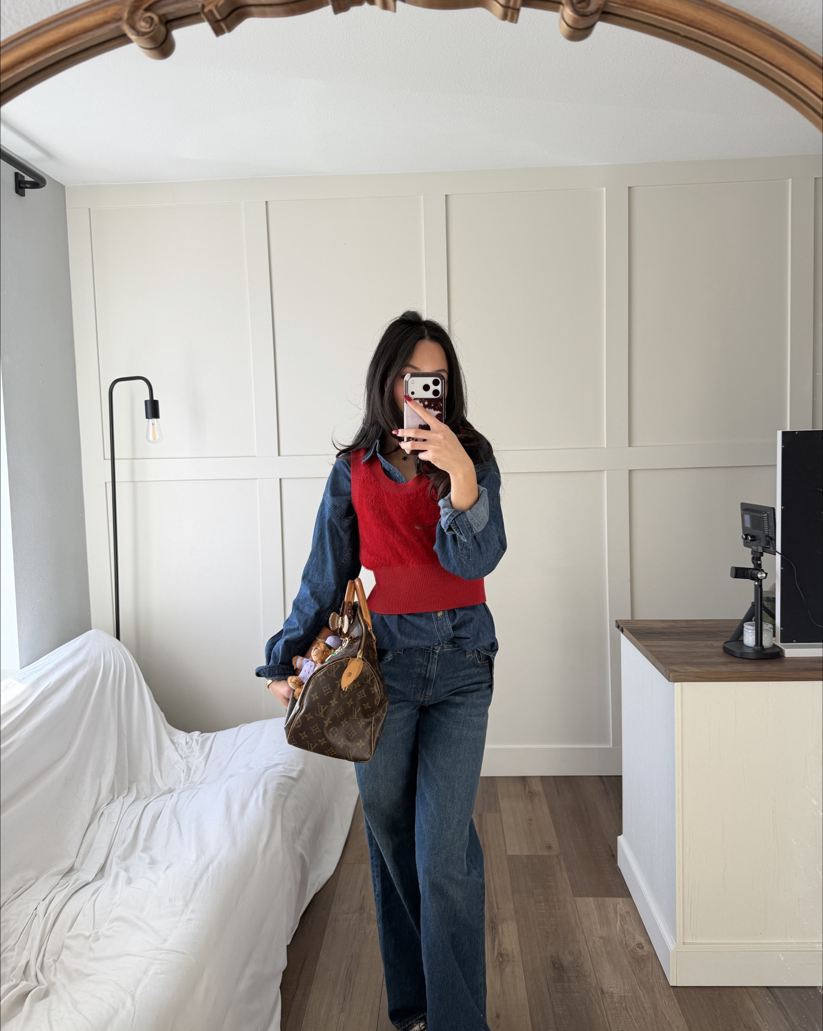 christmas winter ootd!! the cutest denim on denim 70s fit featuring the most adorable red cropped furry sweater (couldn’t find exact but linked exact brand!) ✨🤍

#LTKHoliday #LTKgrwm #LTKootd