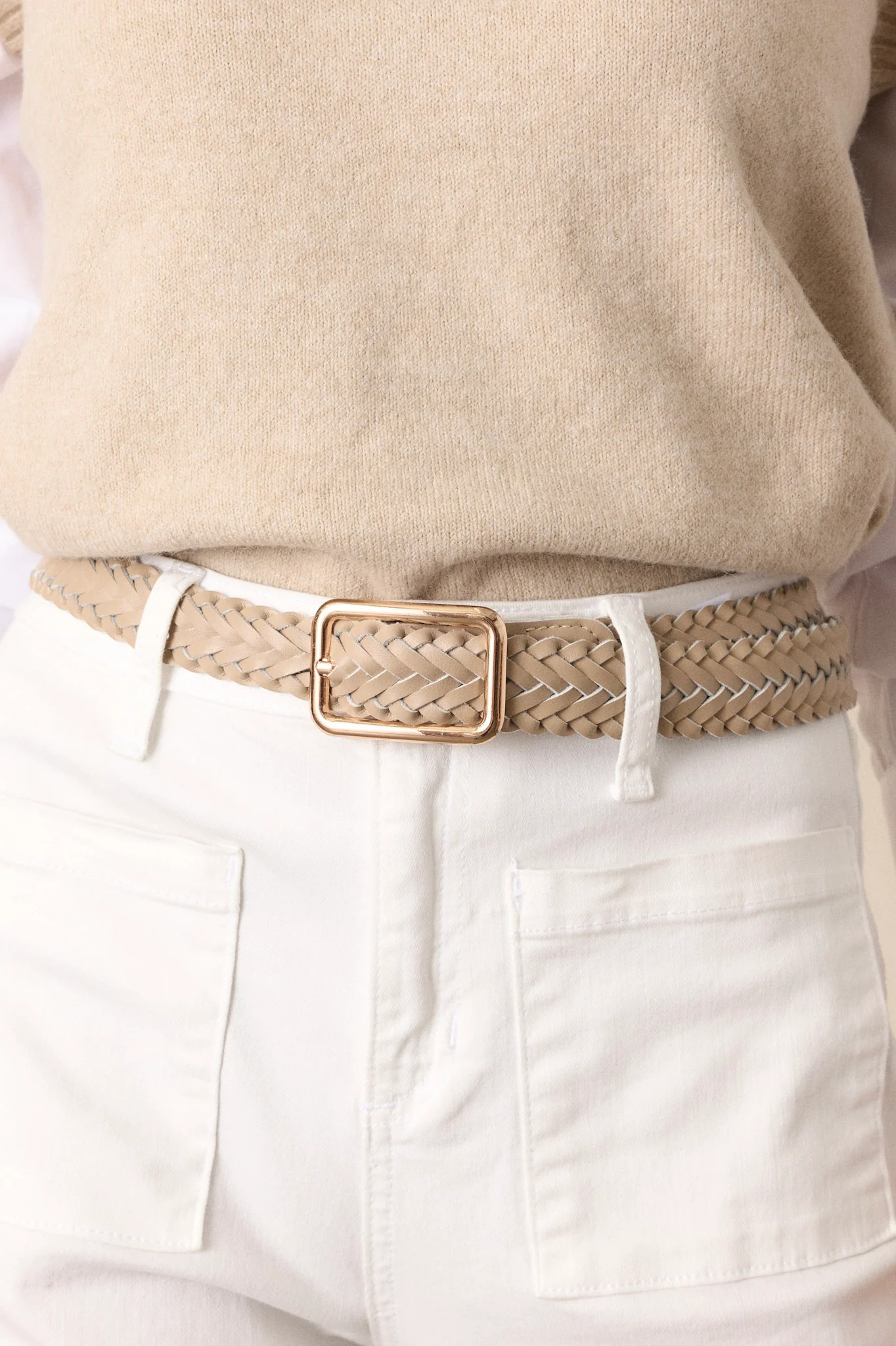 Let's Get Going Taupe Braided Belt | Red Dress