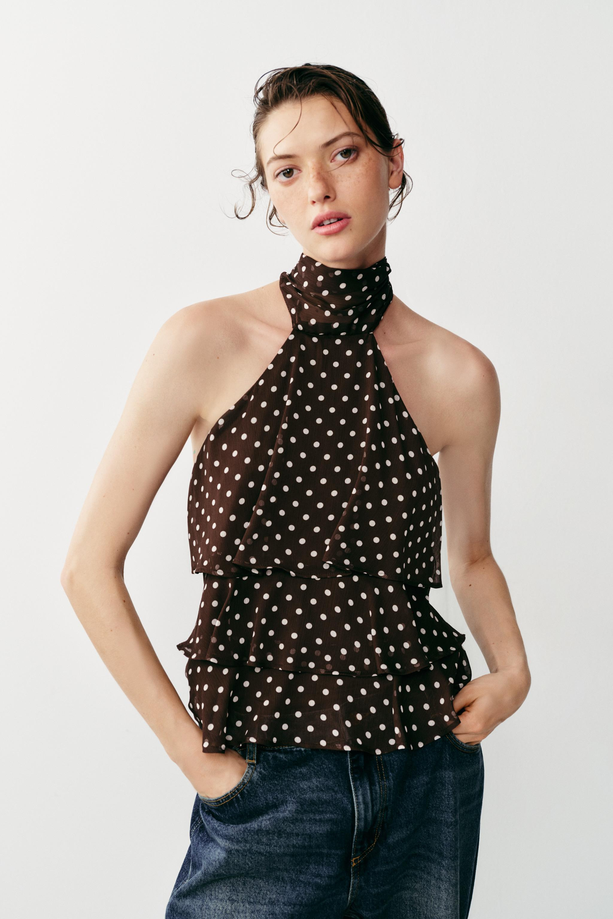 RUFFLED POLKA DOT HALTER TOP | Zara US